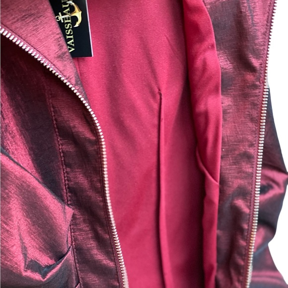 Frank Lyman Taffeta Zip-Front Dress, Burgundy, size 0 - Picture 6 of 16